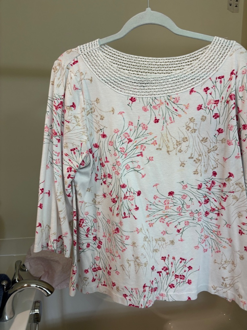 croft & barrow White Floral Crochet-Neck Blouse